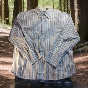 English Laundry Mens Shirt Blue Tone on Tone Button Down Embroidery XXL 1603